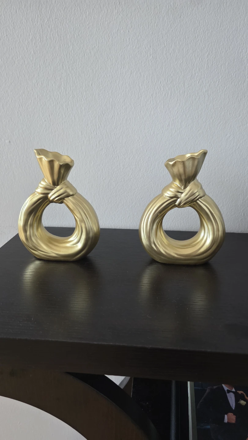 Set of 2 Gold Coin Bag Vases