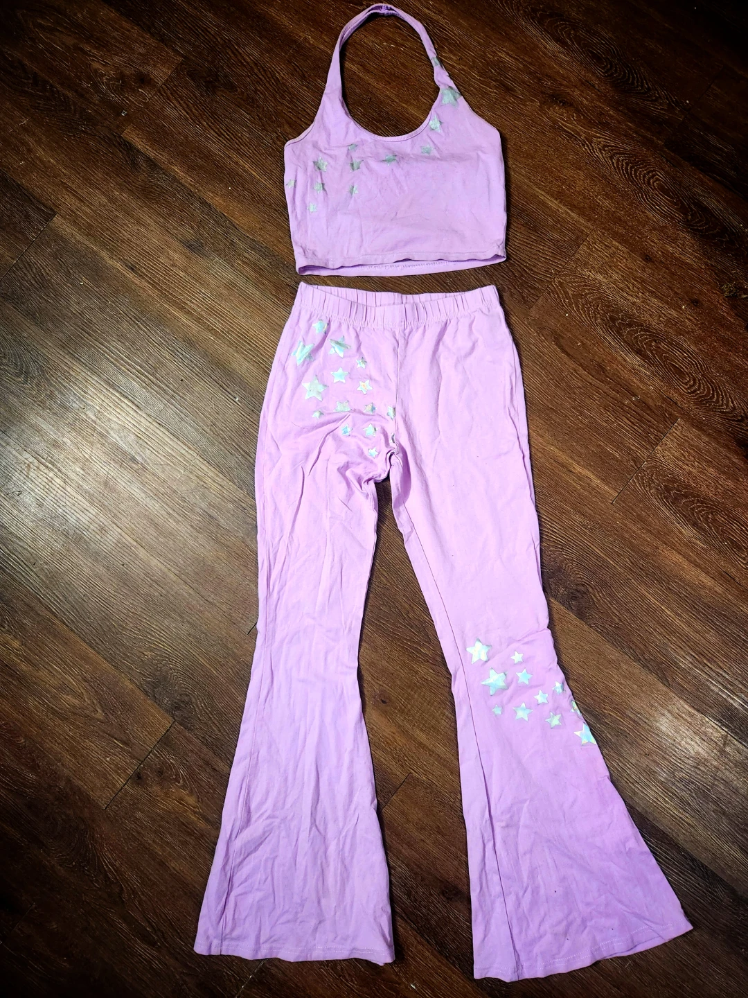Sugar Thrillz Purple Star Halter Top & Flare Pants Set
