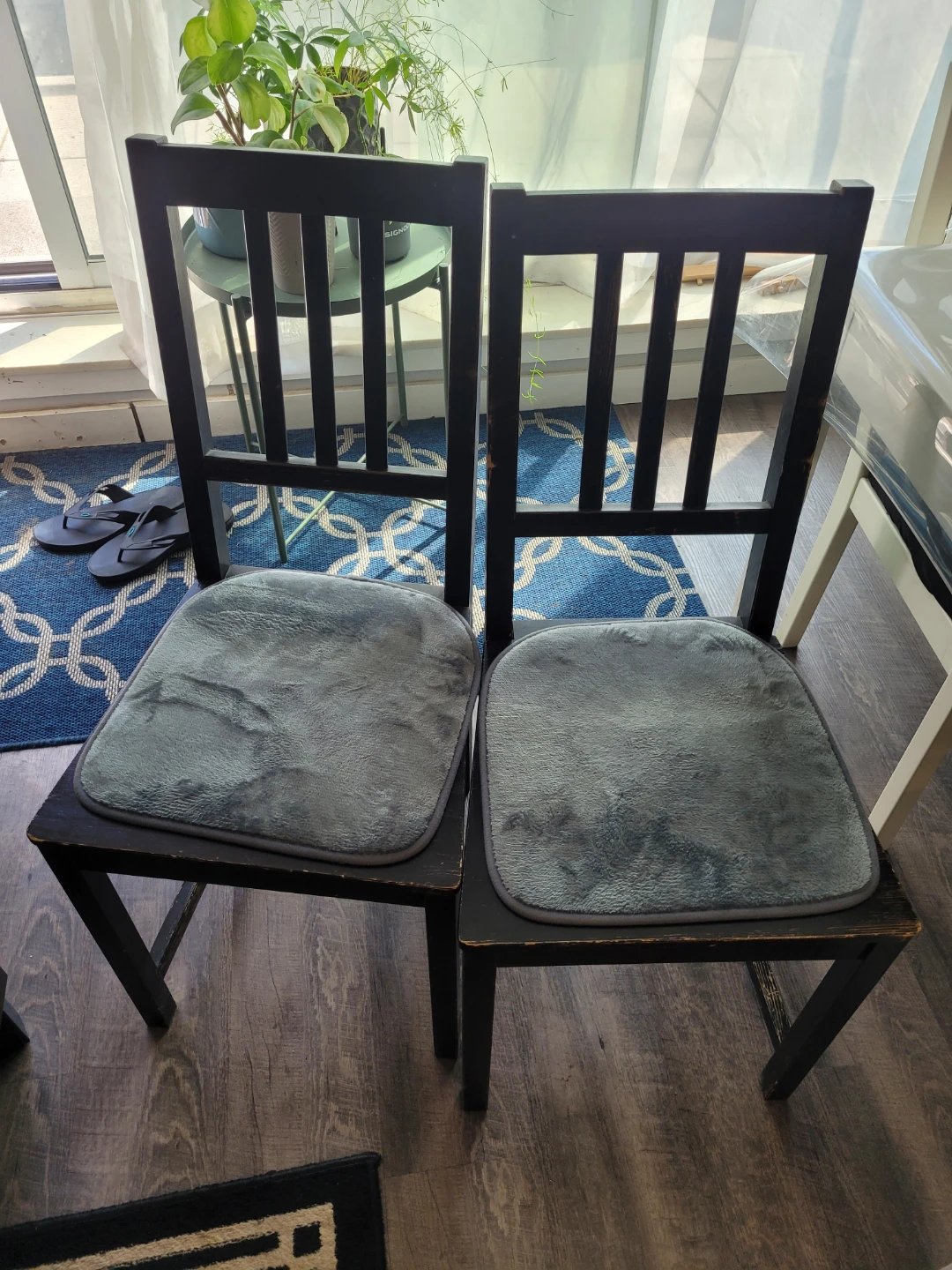Set of 2 Black IKEA Dining Chairs with Grey Cushions