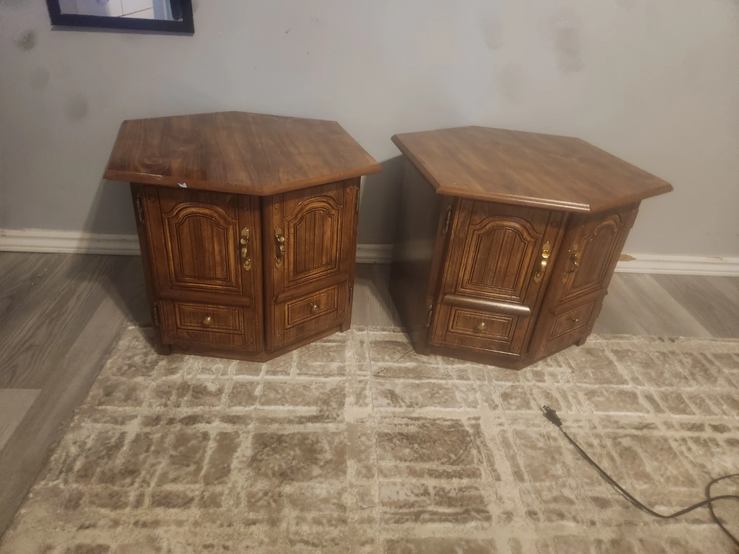 Vintage Wooden Corner Cabinet Set