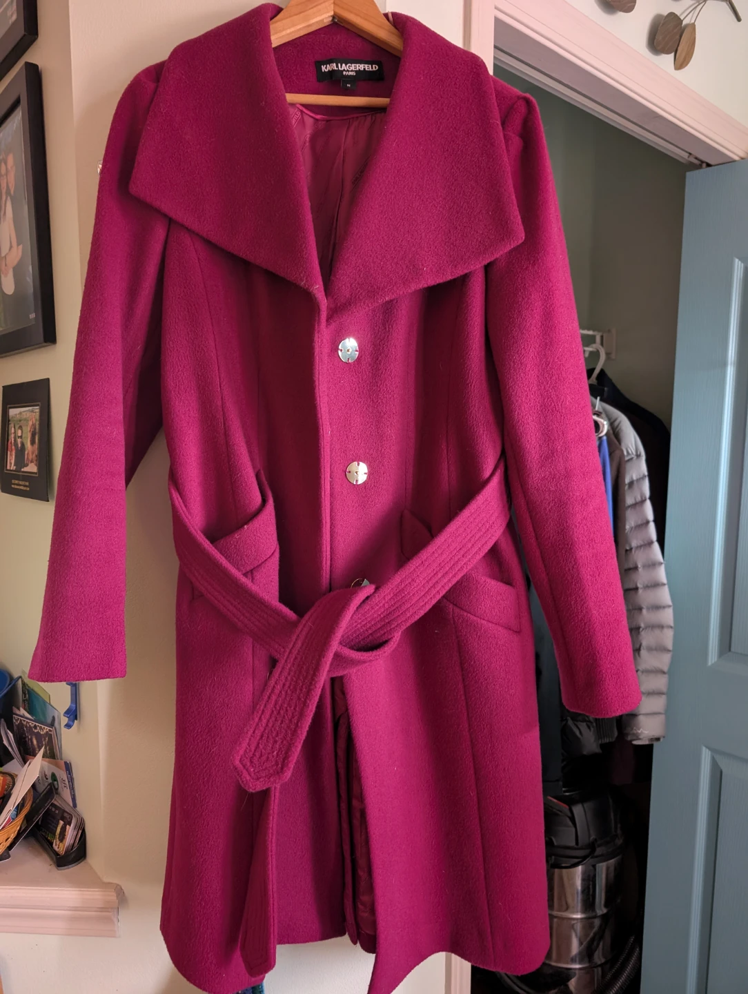 Karl Lagerfeld Pink Wool Blend Coat - Size M