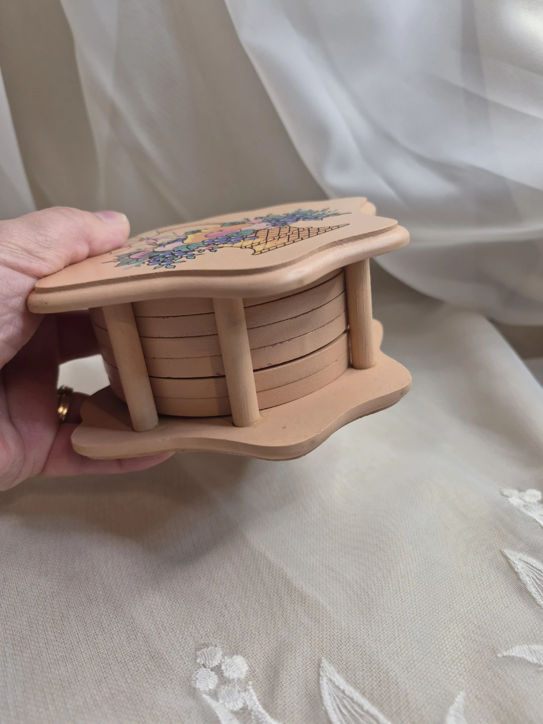 Vintage Avon 6 Pc Wooden Coaster Set - photo 2