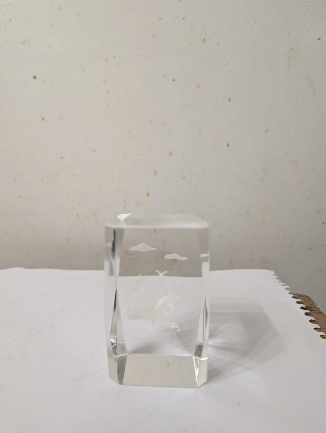 Clear Glass Paperweight with Engraved Scene