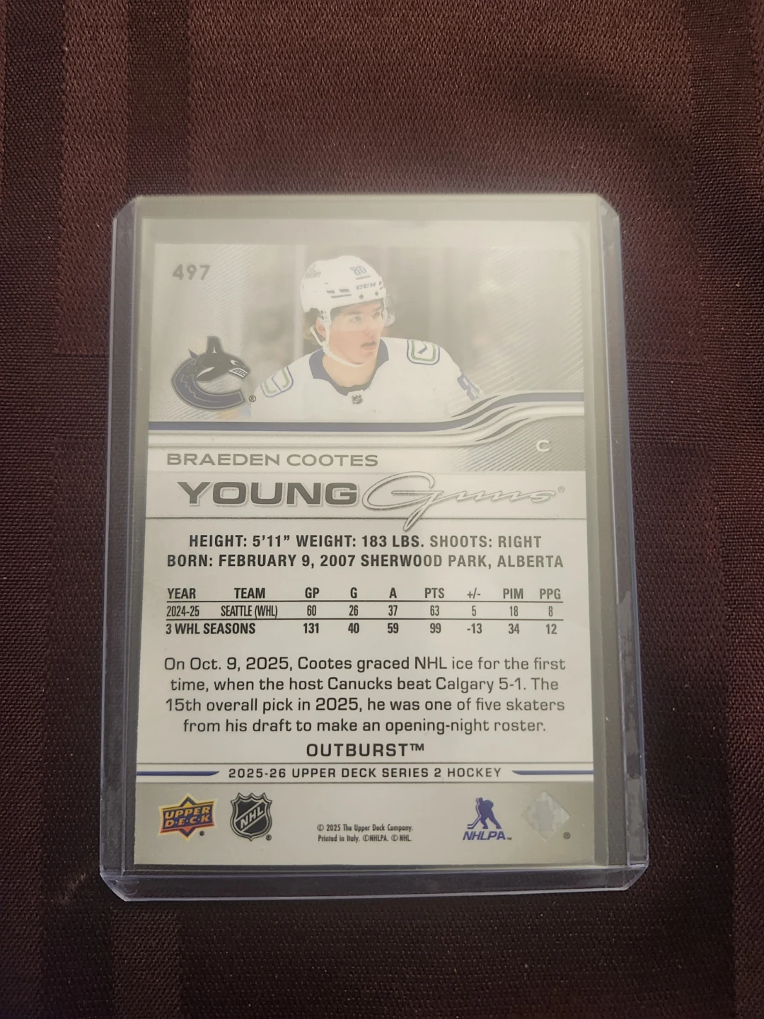 2025-26 Upper Deck Series 2 Hockey Card - Braeden cootes - photo 2