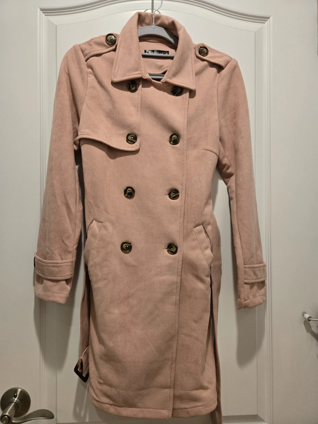 Women's Pink Suede Double-Breasted Trench Coat X-Small - photo 2