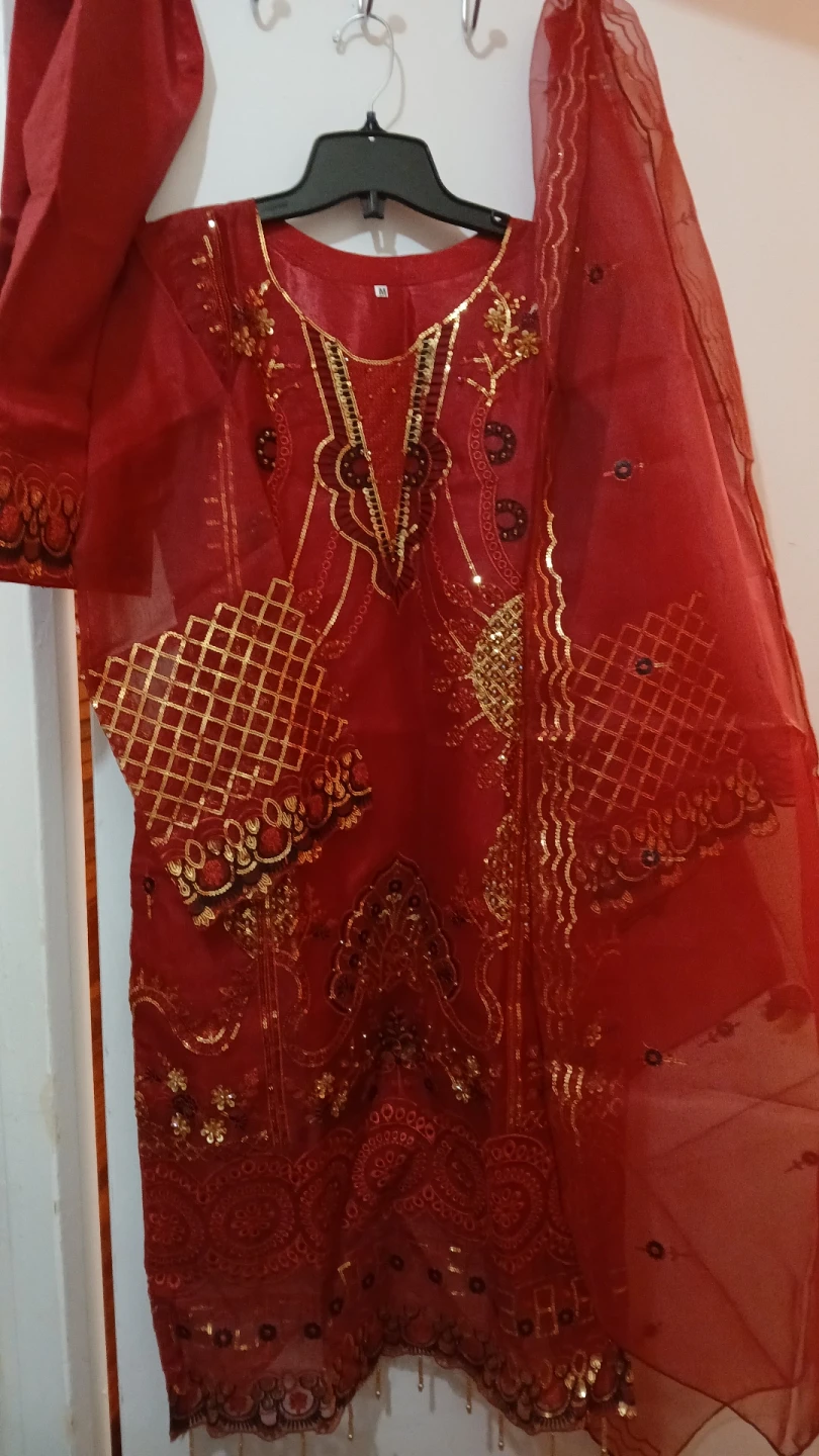 Red Embroidered Salwar Kameez with Dupatta - Size M