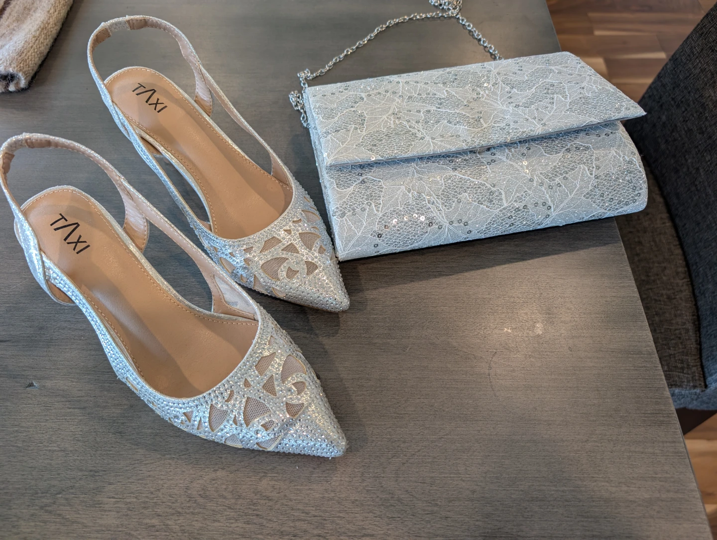 Silver Slingback Heels with Matching Clutch Set