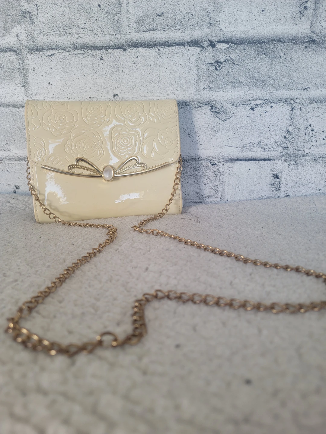 Cream Clutch Purse with Gold Chain
