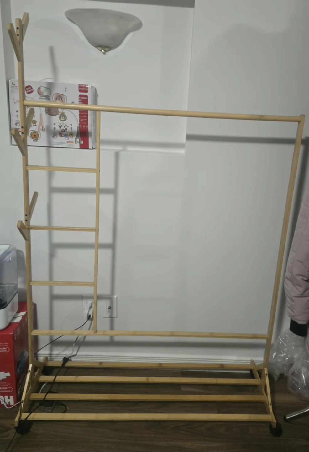bamboo Clothes Rack with moving tires