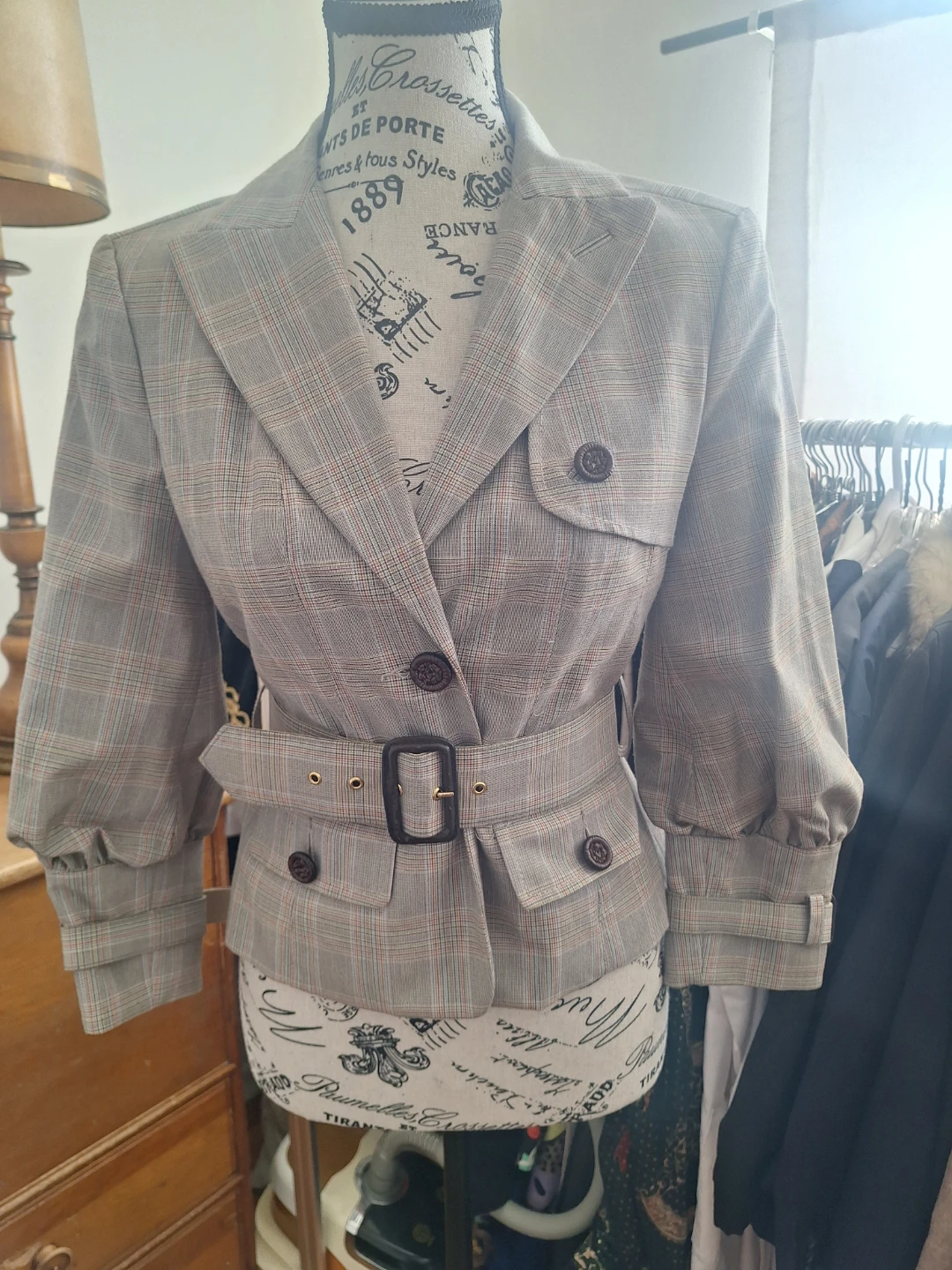 Plaid Belted Blazer Jacket
