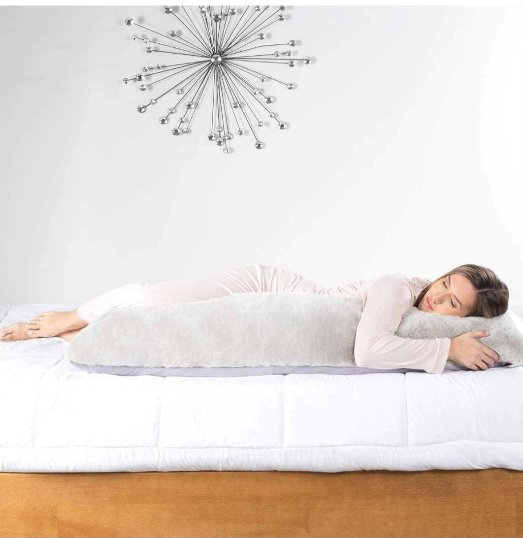 Milliard Full Body Pillow 20"x54" Light Grey Faux Fur