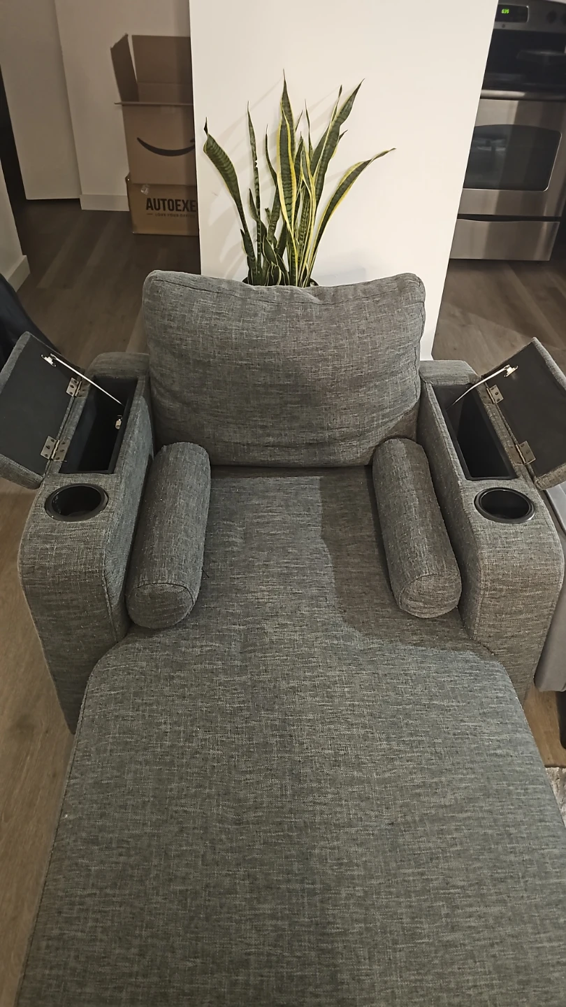 Gray Fabric Armchair with Storage and Cup Holders - photo 3