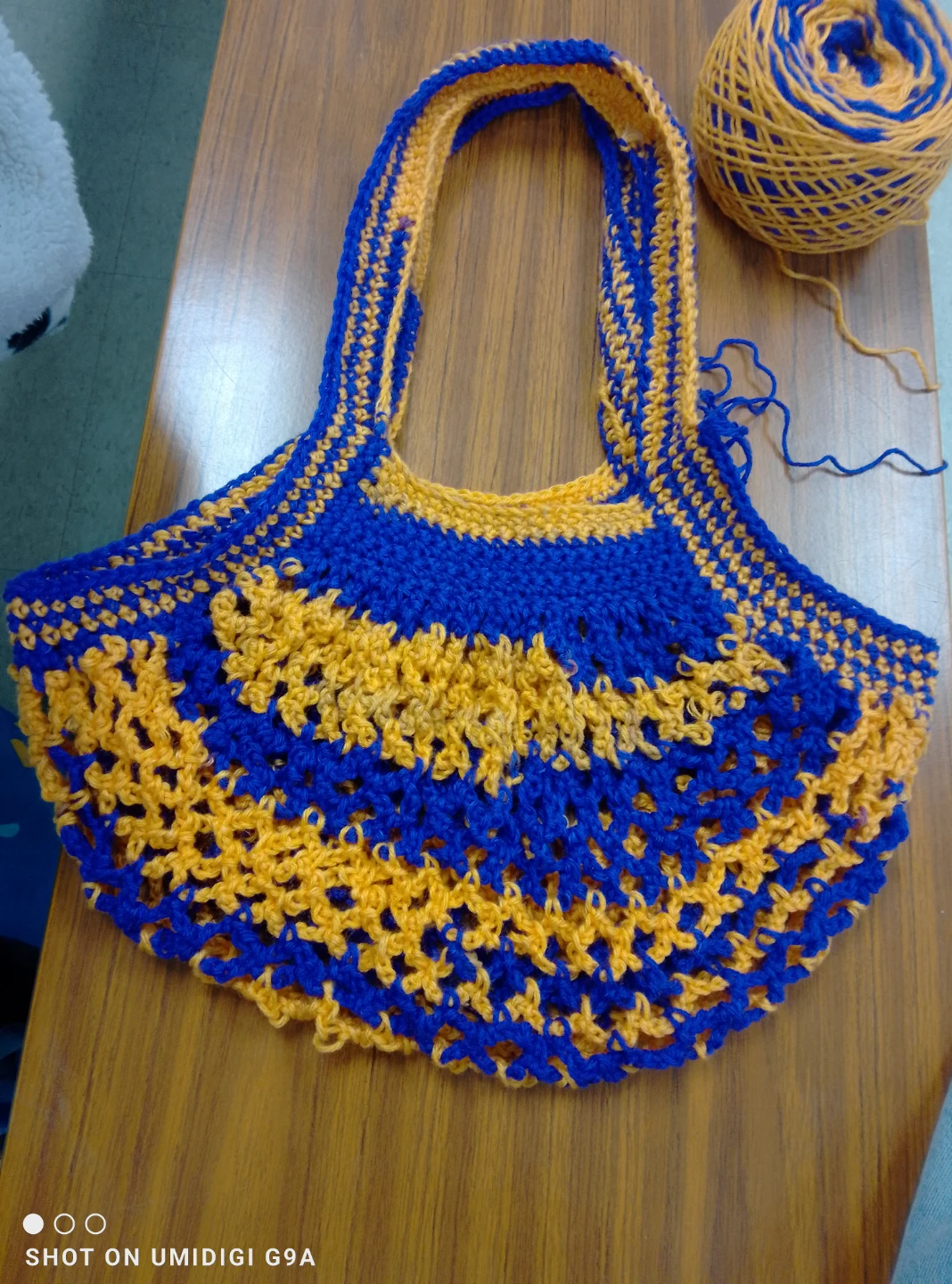 Blue and Yellow Crochet Tote Bag