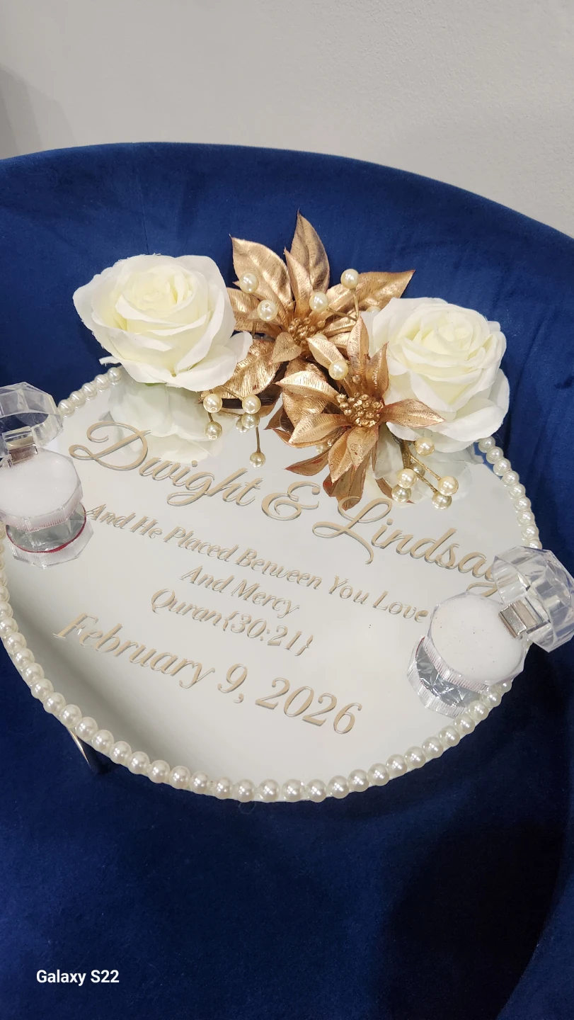 Custom Engraved Wedding Tray with Floral Embellishments