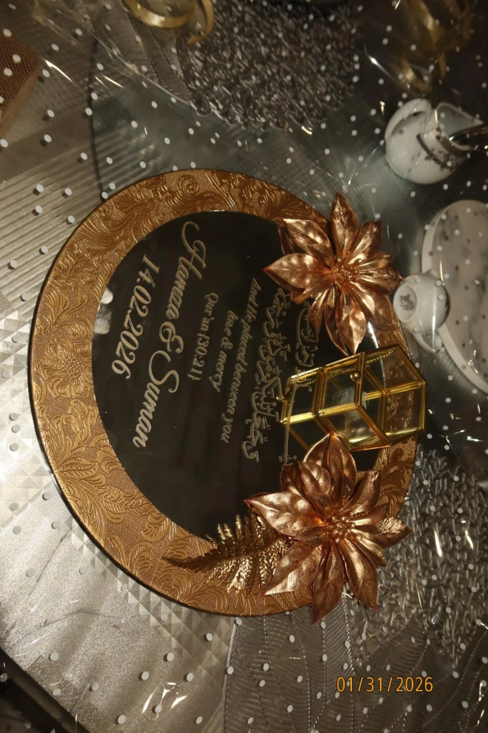 Custom Engraved Wedding Tray with Floral Embellishments - photo 3
