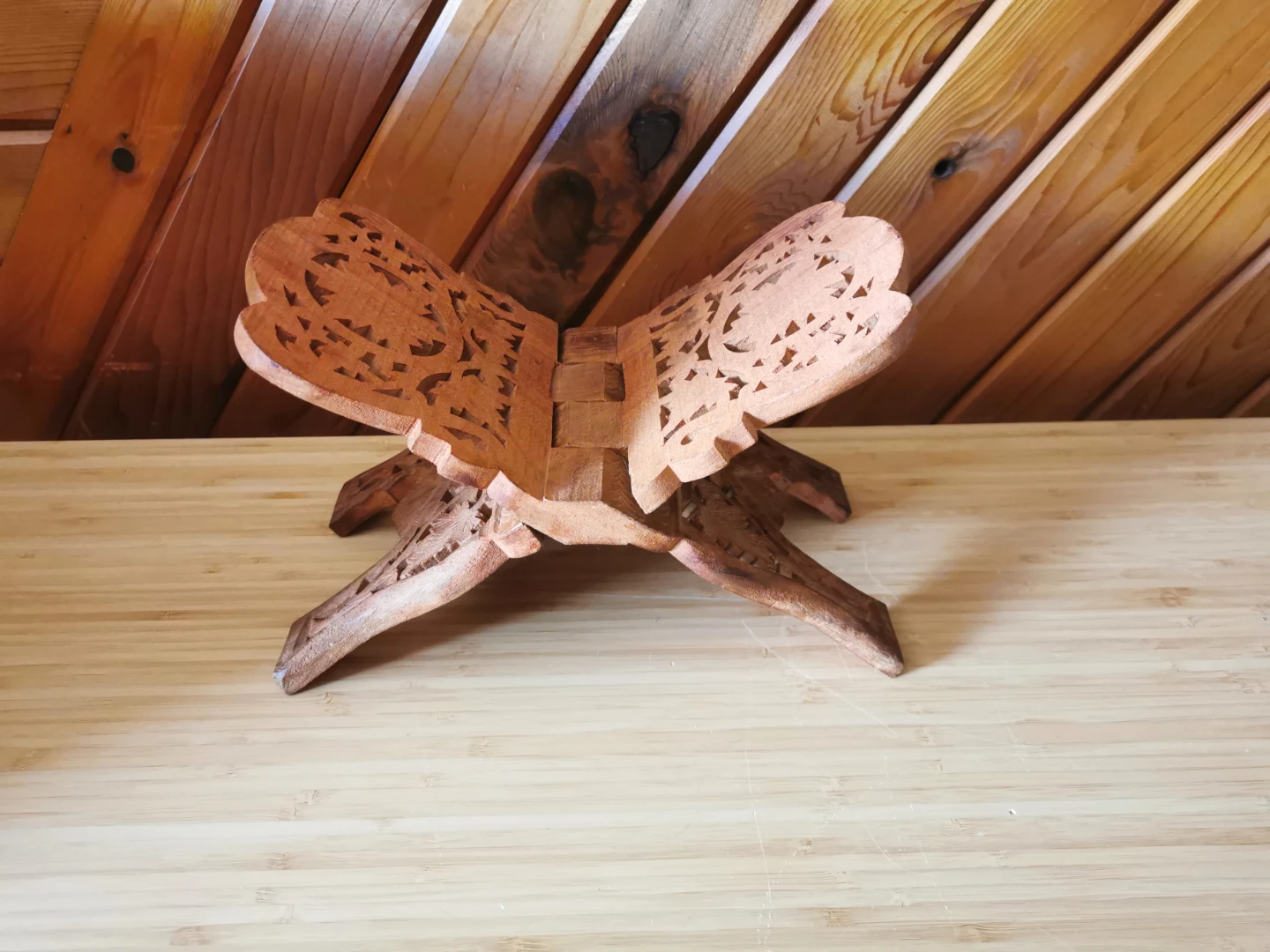 Vintage Hand Carved Wooden Folding Book Stand Ornate Decor - photo 4