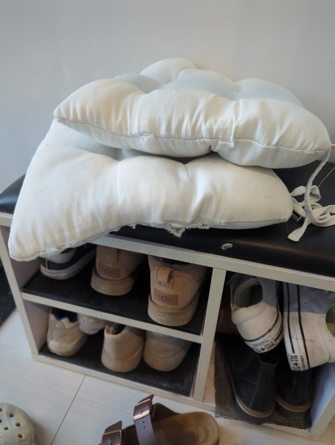 White Tufted Seat Cushion with Ties