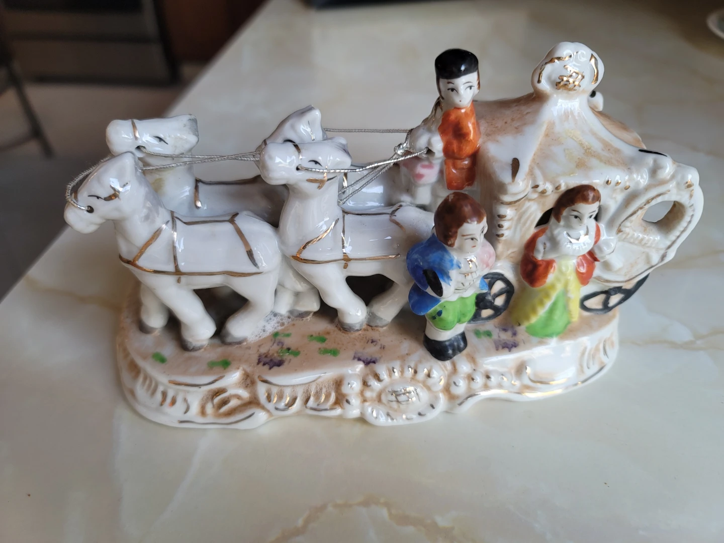 Royal Japan Hand Painted Porcelain Carriage with Horses Figurine