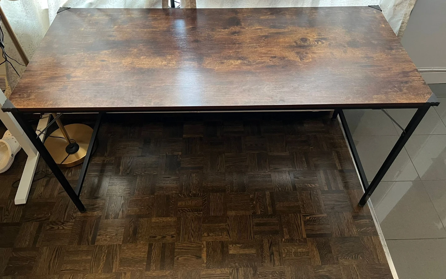 Rustic Wood Grain Desk with Black Metal Frame