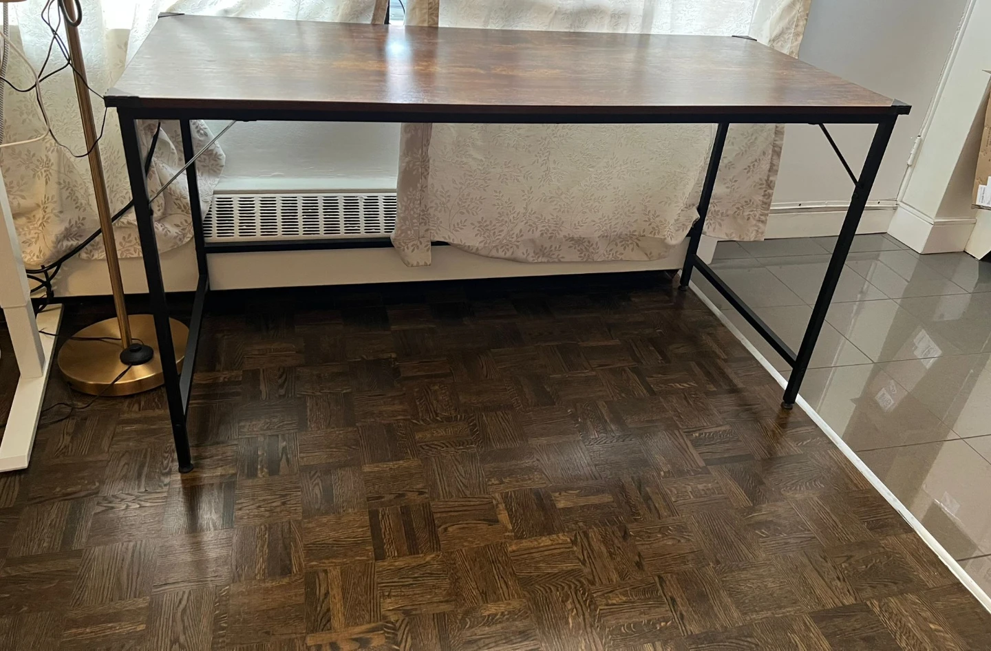 Rustic Wood Grain Desk with Black Metal Frame - photo 2