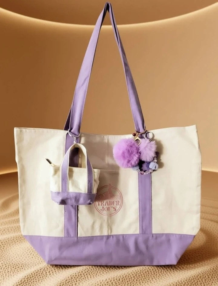 Trader Joe's Canvas Tote Bag with Mini Bag Charm