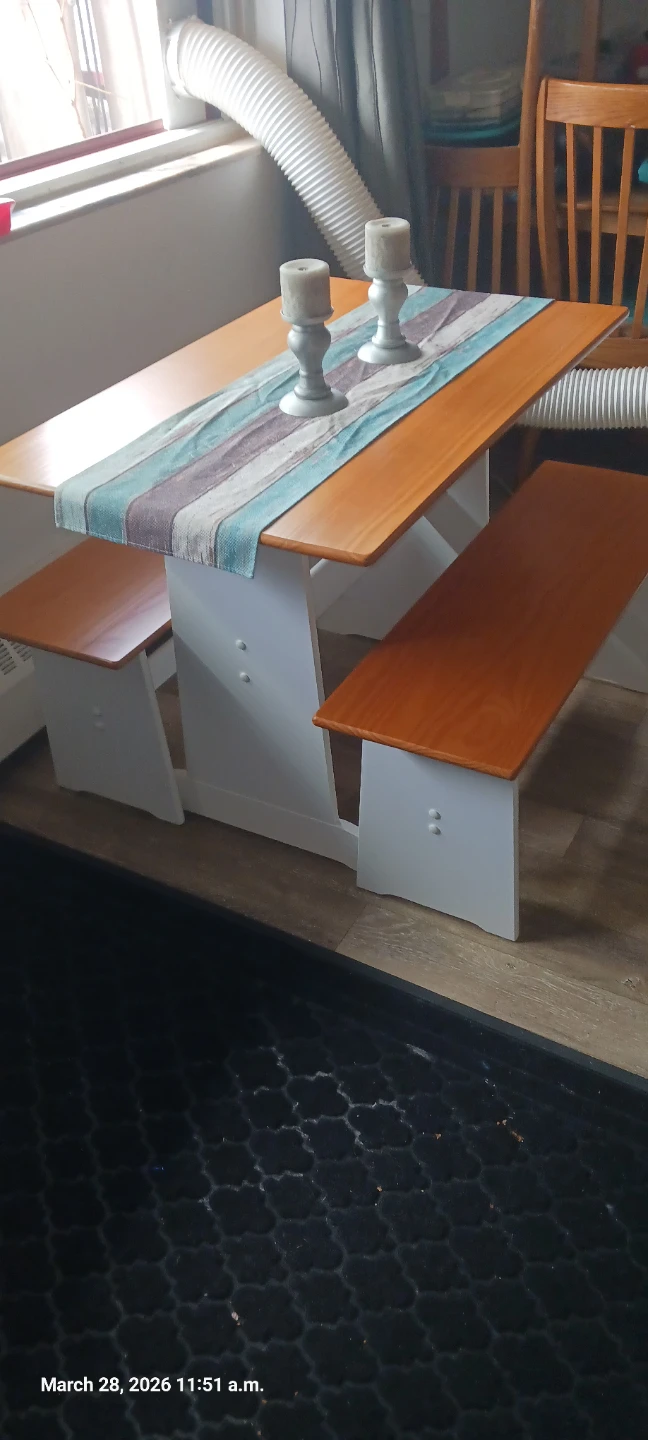 Wooden Dining Table with Two Benches - photo 2