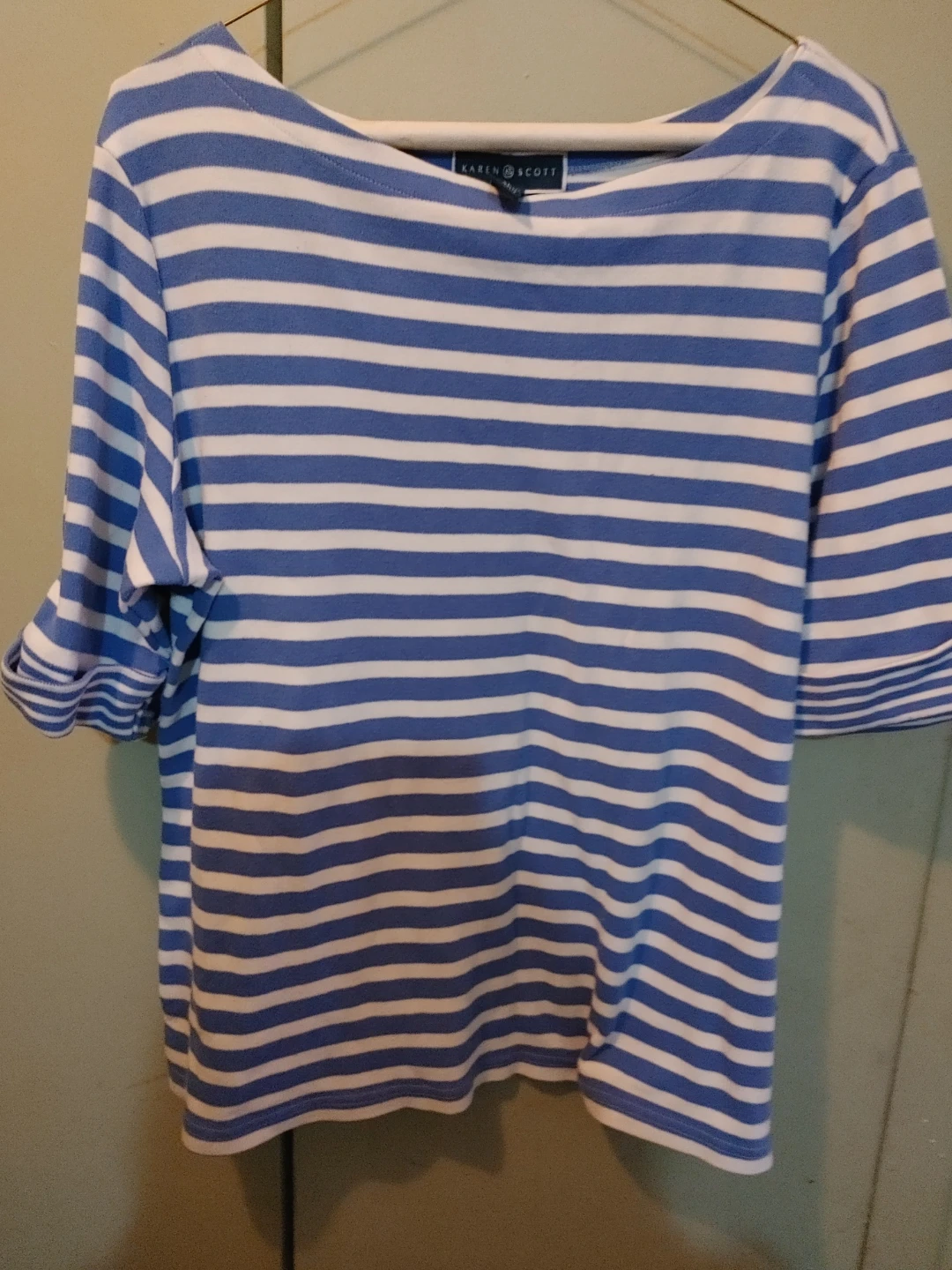 Karen Scott Striped Boat Neck Shirt - XL