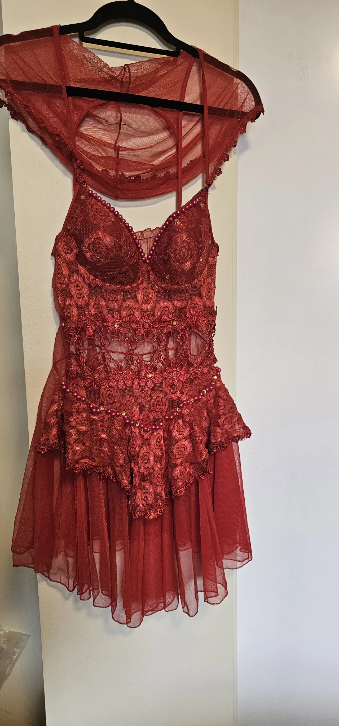 Red Lace and Tulle Lingerie Set with Overlay