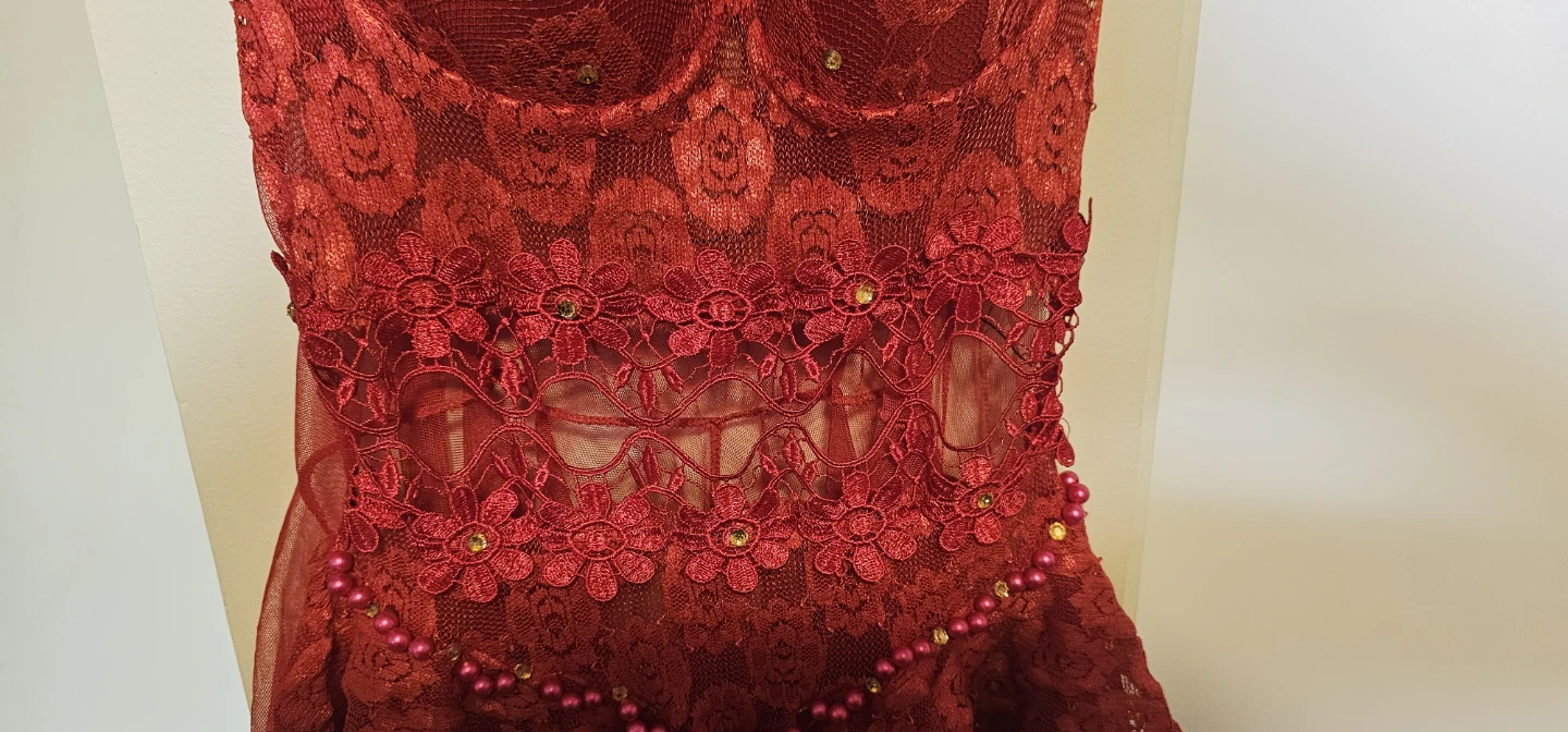 Red Lace and Tulle Lingerie Set with Overlay - photo 2
