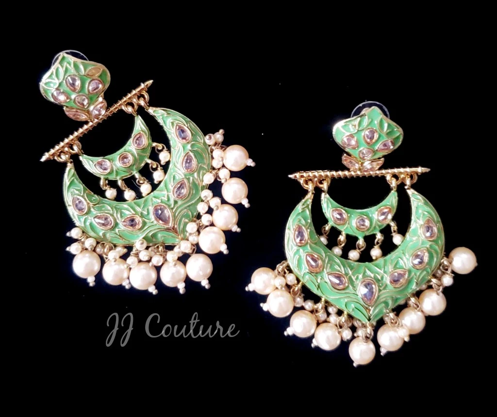 Green Enamel Pearl Drop Earrings
