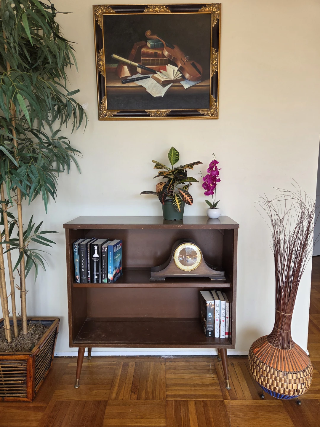 MCM Walnut Finish Narrow Two Tier Bookcase