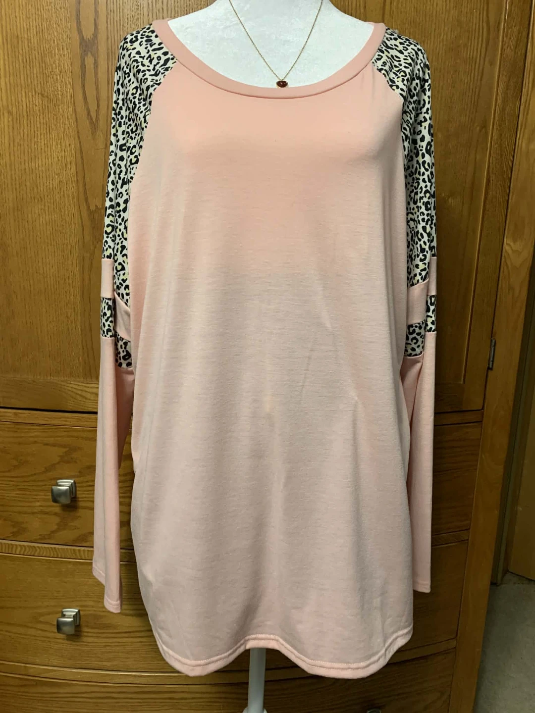 Pink Long Sleeve Top with Leopard Print Sleeves Size 2XL - photo 2