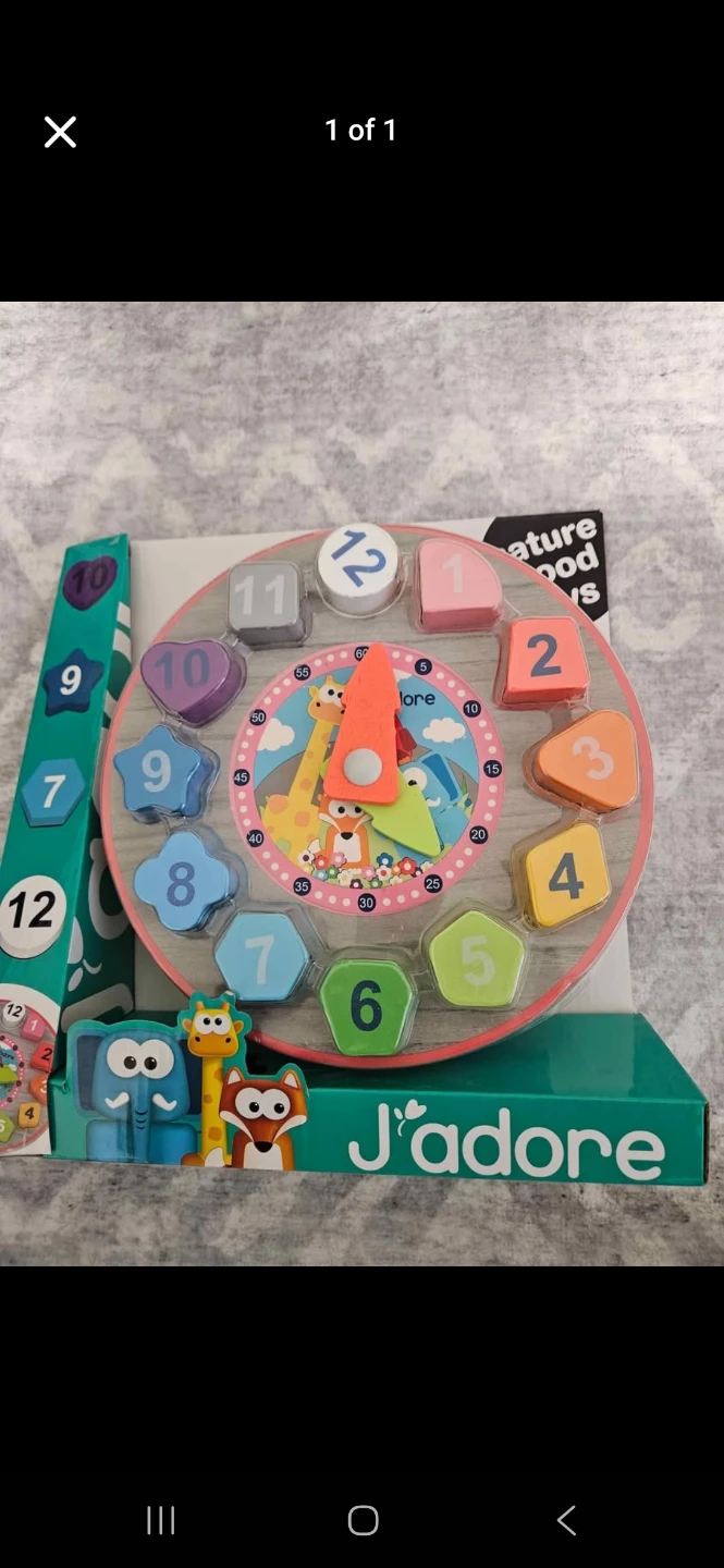 J'adore Wooden Shape Sorter Clock Toy