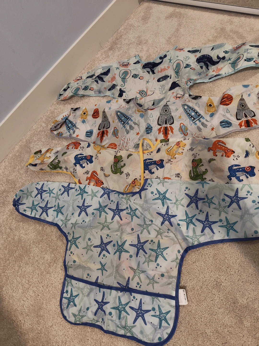 Kids Bibs with Sleeves - 4 Pack (Dinosaurs, Space, Ocean)