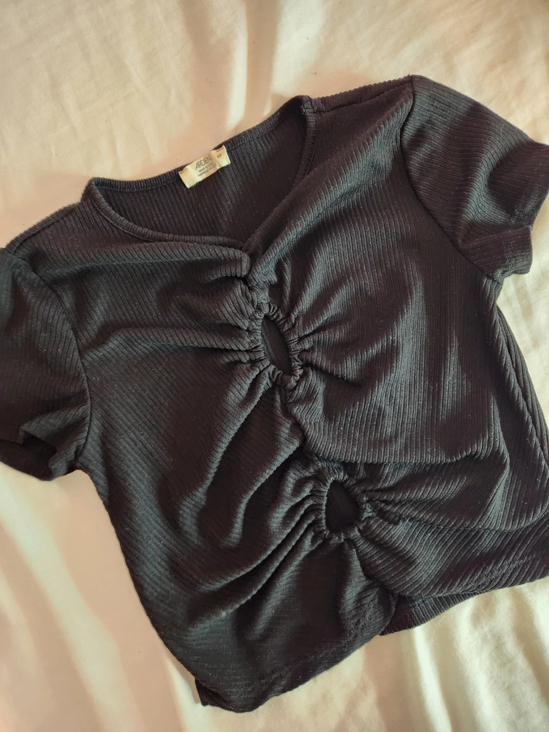 Ardene Black Ribbed Ruched Crop Top Size S/P - photo 2