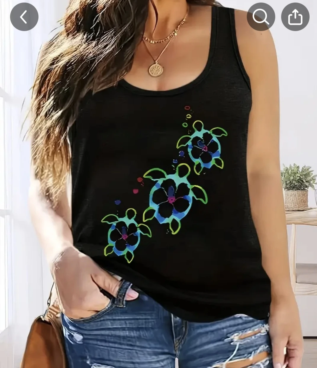 Black Tank Top with Turtle Print - photo 2