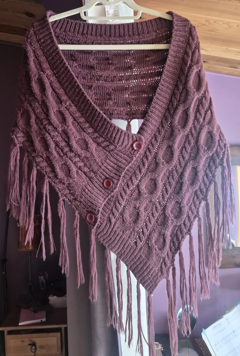 Knit Poncho Shawl with Tassels