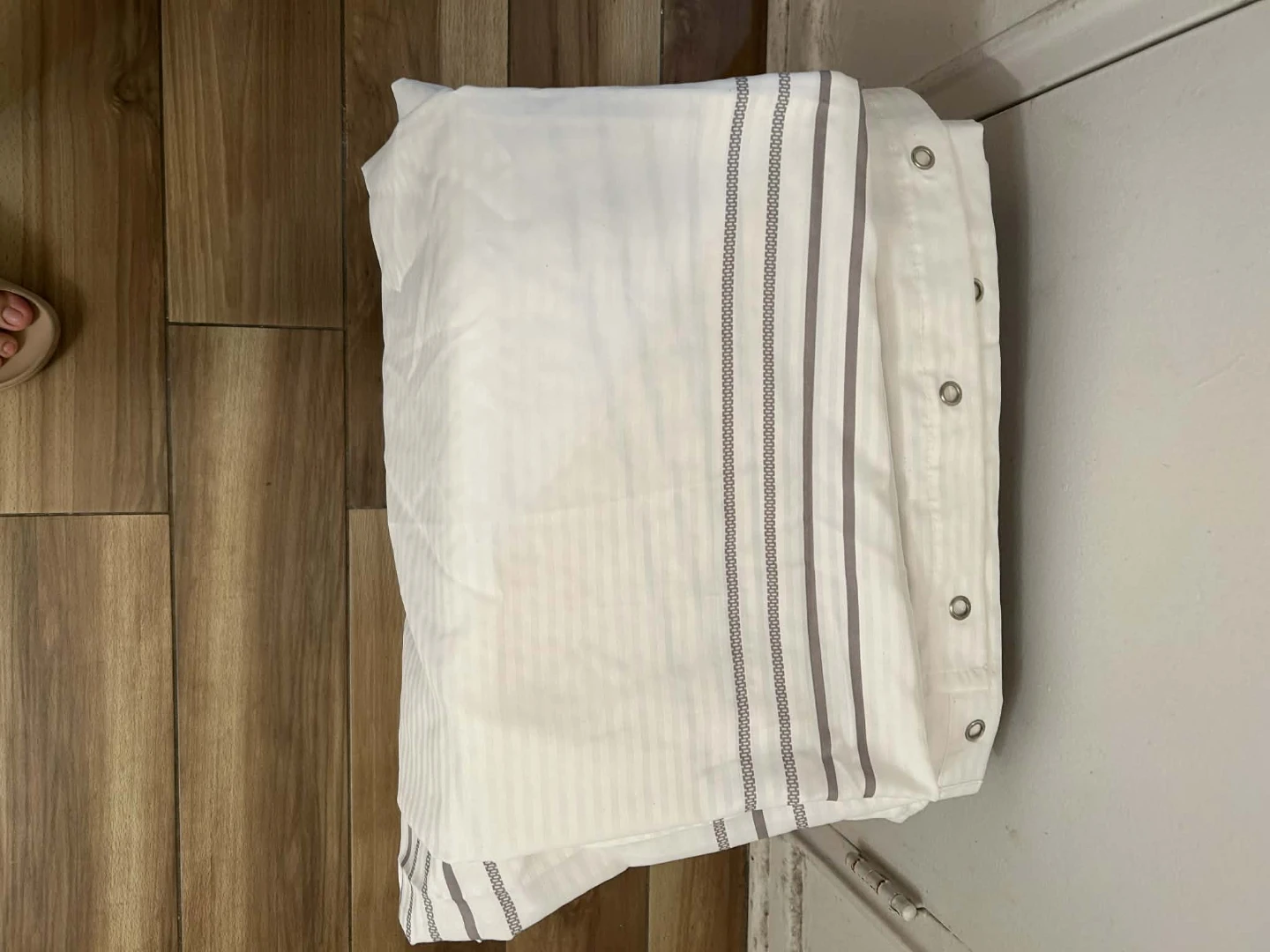 White Striped Fabric Shower Curtain - photo 2
