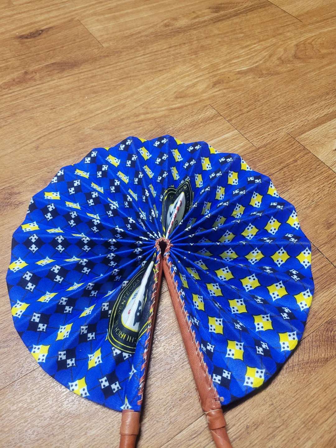 Handheld Folding Fan with Blue Pattern
