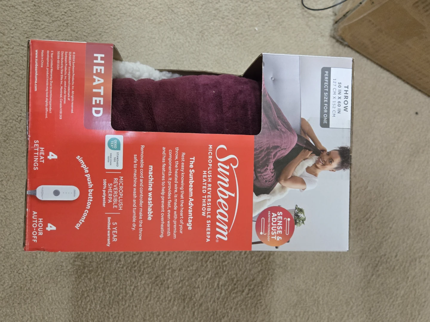 Sunbeam Microlush Reversible Sherpa Heated Throw