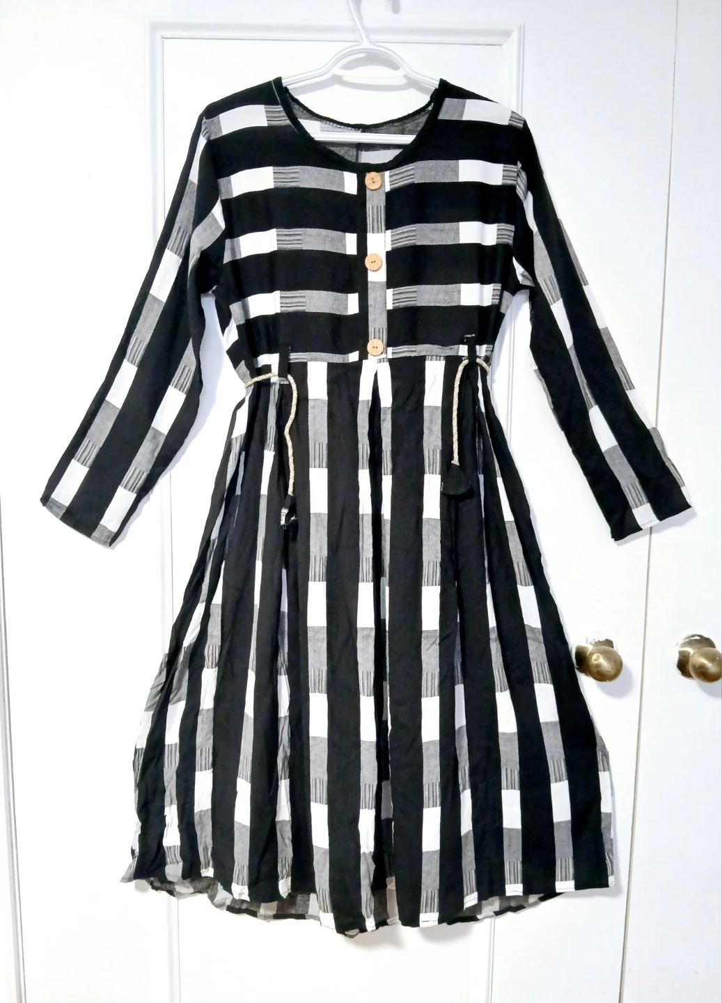 Size Medium Black and White Checked Midi Dress