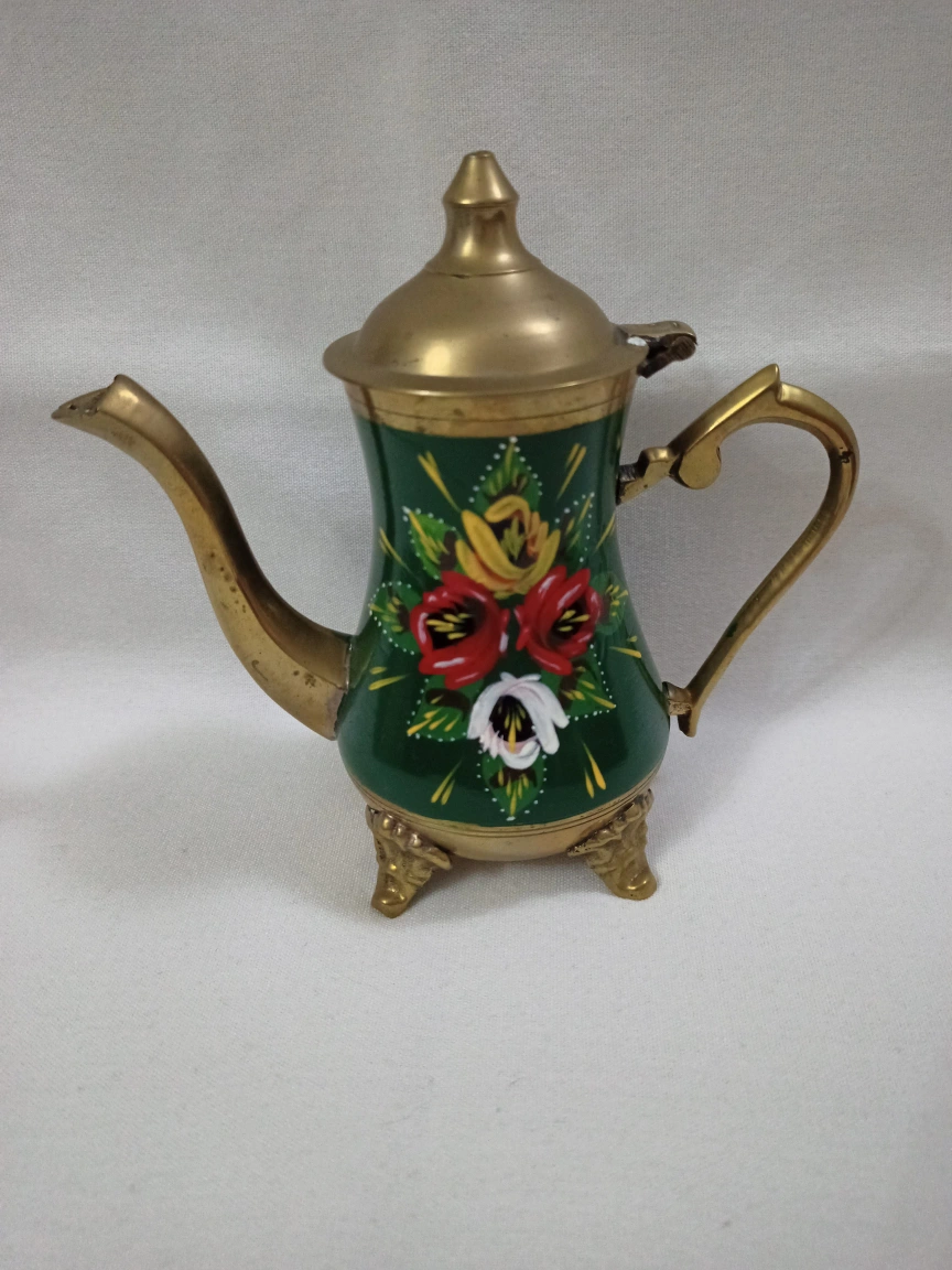 Decorative Brass Teapot with Floral Design