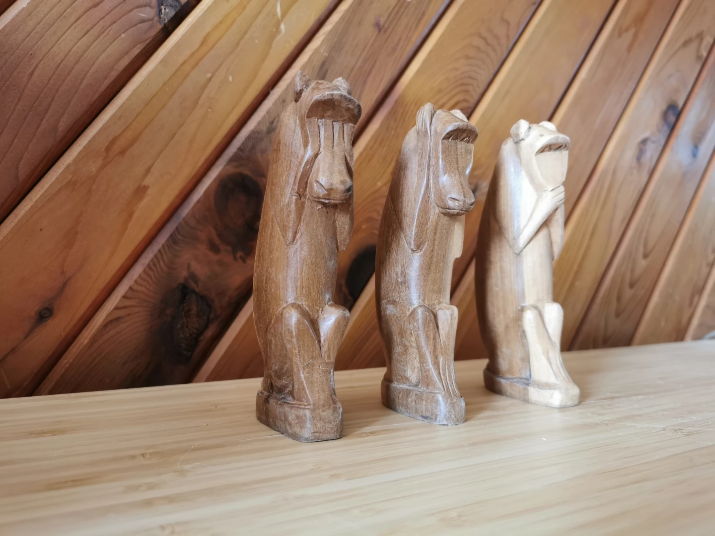 Vintage Hand-Carved Three Wise Monkeys Figurines - photo 2