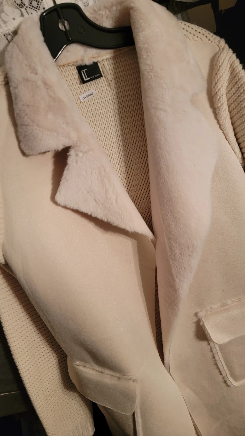 Love Token Cream Faux Shearling Lined Cardigan - photo 4