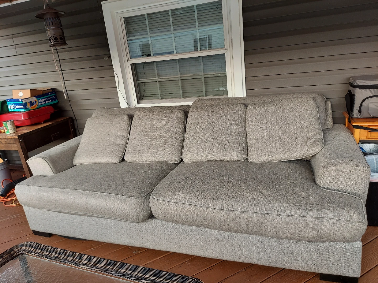 Macy's Gray Fabric Sofa with 4 Cushions