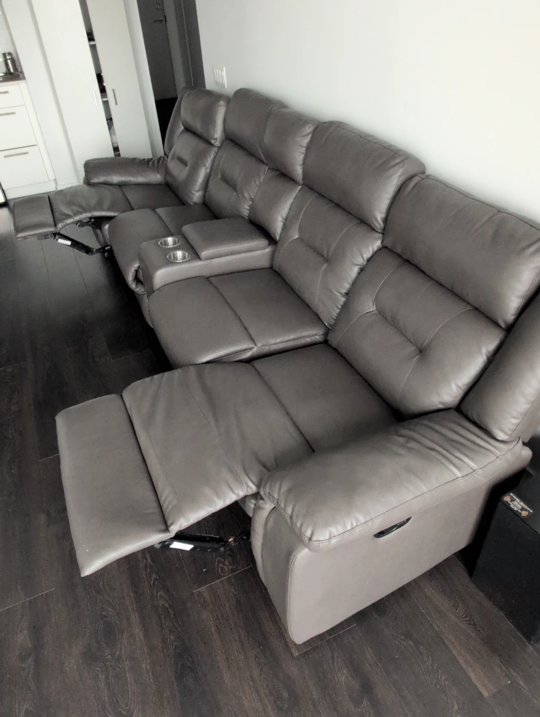 Reclining Sectional Sofa with Cup Holders - Gray Faux Leather