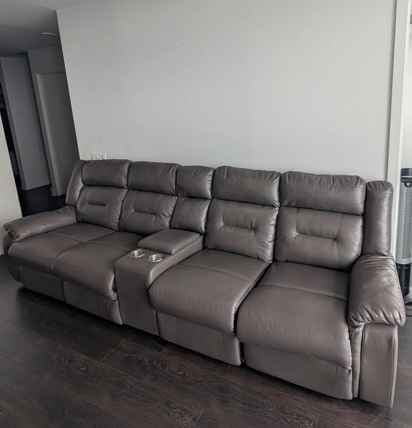Reclining Sectional Sofa with Cup Holders - Gray Faux Leather - photo 2