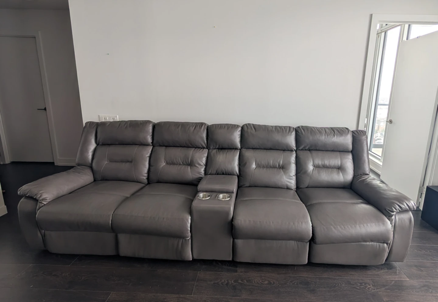 Reclining Sectional Sofa with Cup Holders - Gray Faux Leather - photo 3