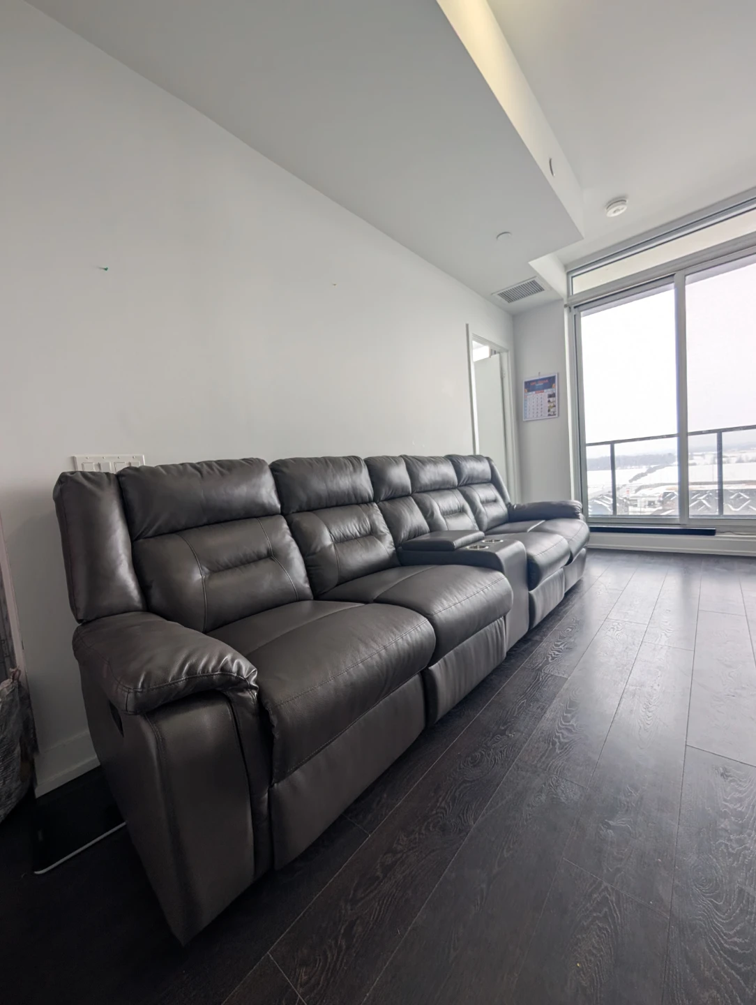Reclining Sectional Sofa with Cup Holders - Gray Faux Leather - photo 4