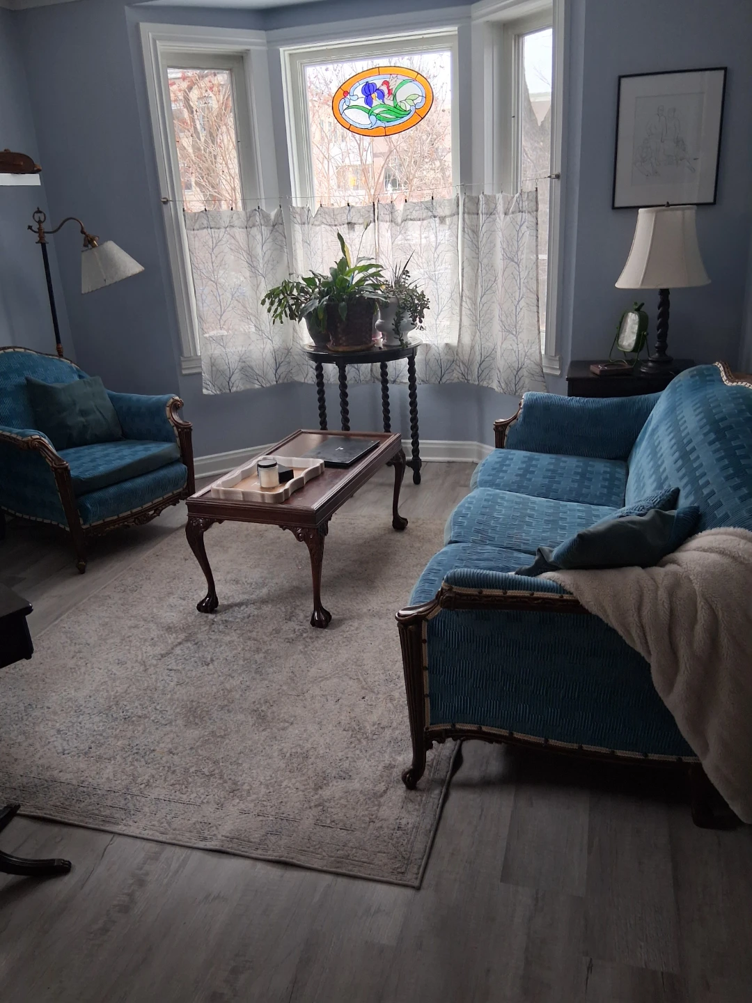 Antique Blue Sofa and Armchair Set